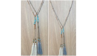 stone turquoise with mixed beads tassels long handmade necklace bali design